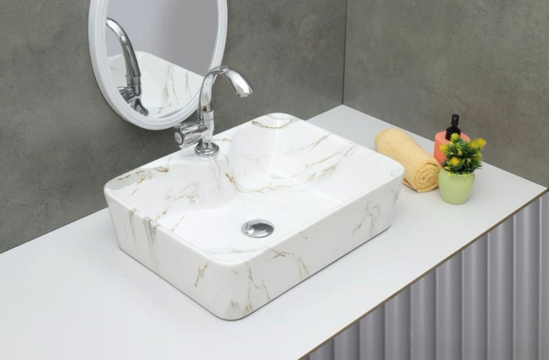 DELTA Table Top Designer Wash Basin(M34) with Waste Pipe & Coupling set (19*14*5)(34) Wall Hung Basin(Multicolor)